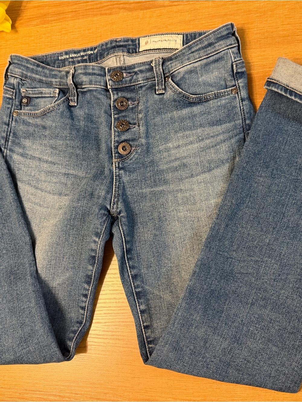 Anthropologie Button-Fly Ankle Jeans in Medium Blue Wash